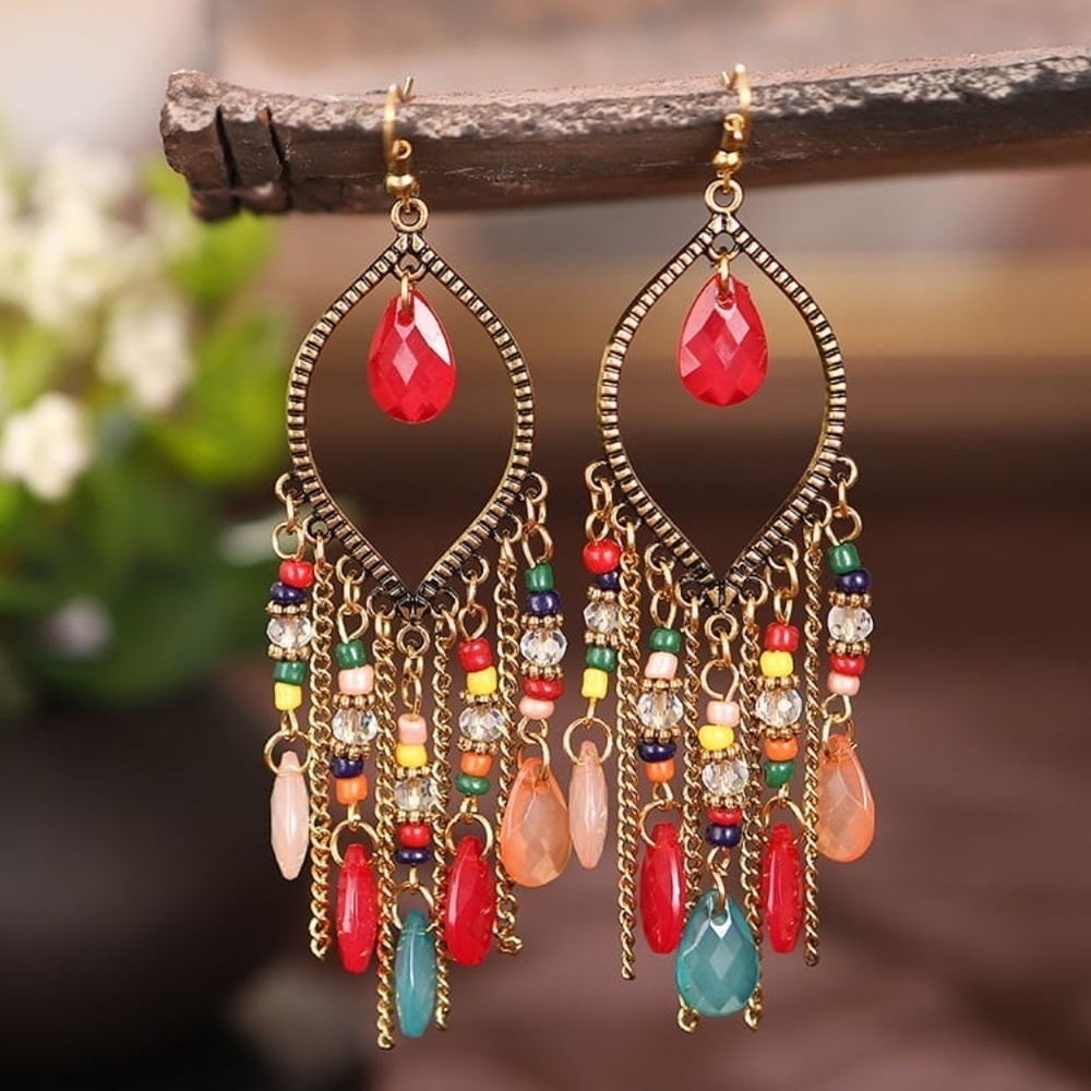 *OTTILINE* Dark Multicolor x Gold Fashion Beaded Earrings